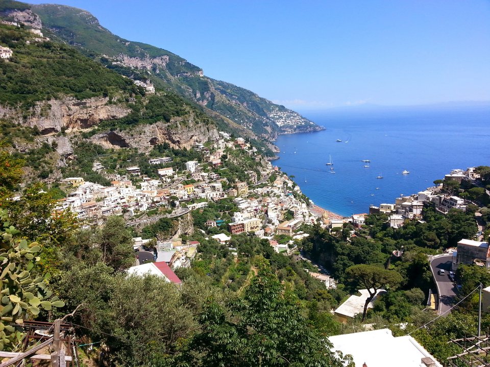 The Amalfi Coast sweeping down to the sea at Positano